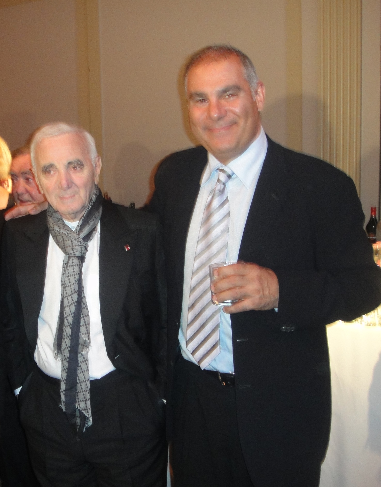 The author David Mardirosian with Armenian-French singer Charles Aznavour