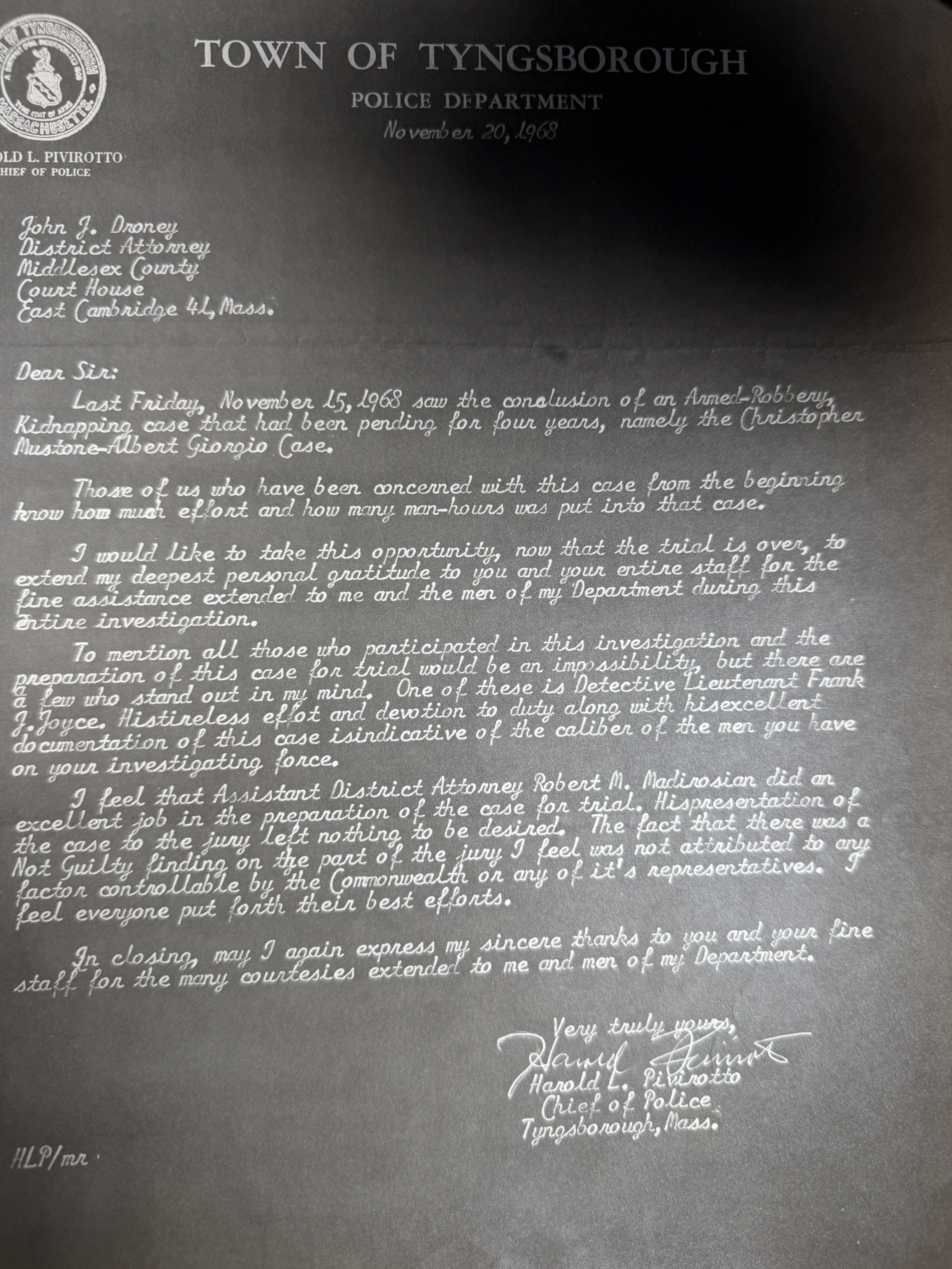 Town of Tyngsborough — letter praising Robert Mardirosian