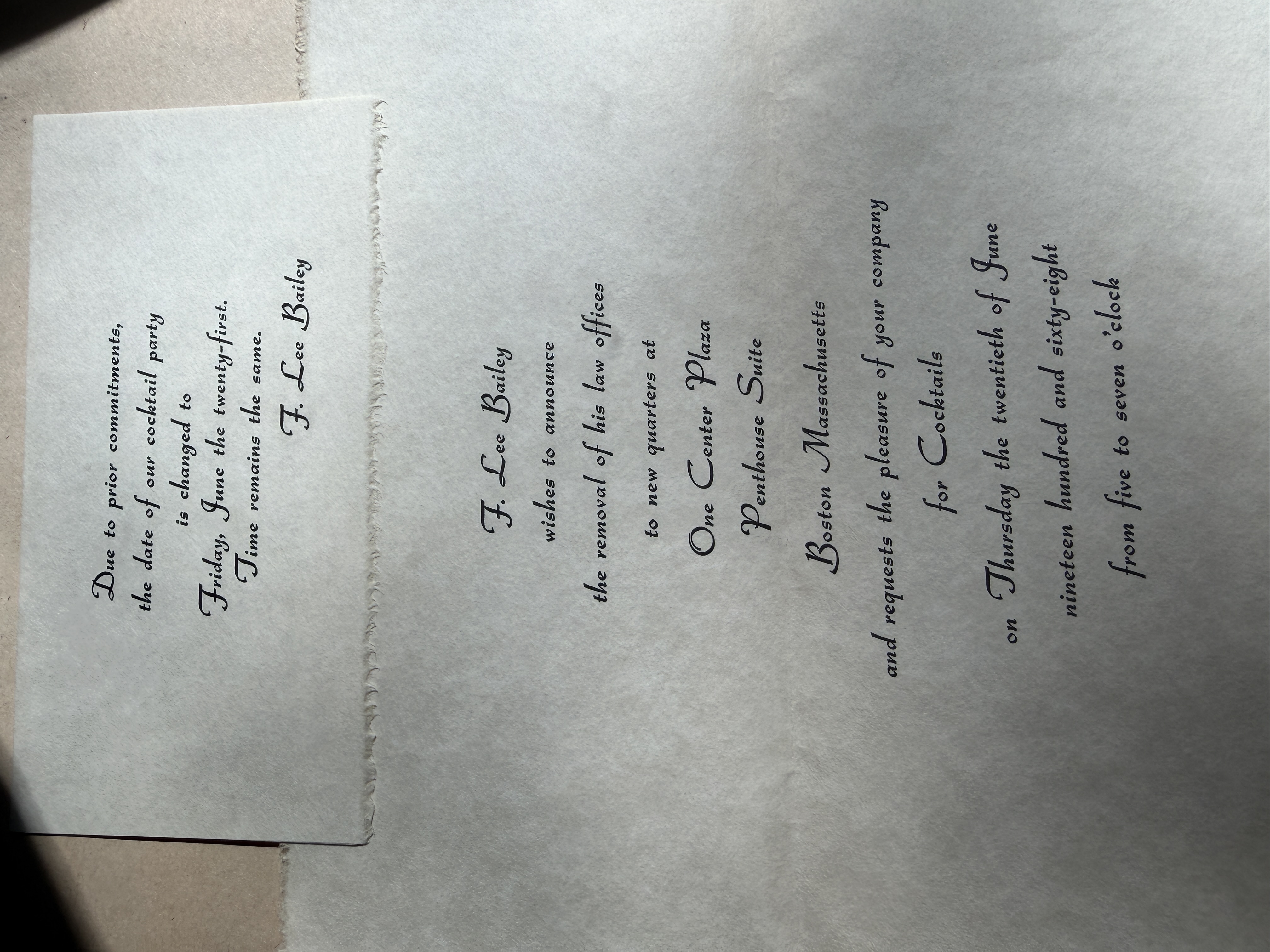 F. Lee Bailey invitation to Robert Mardirosian