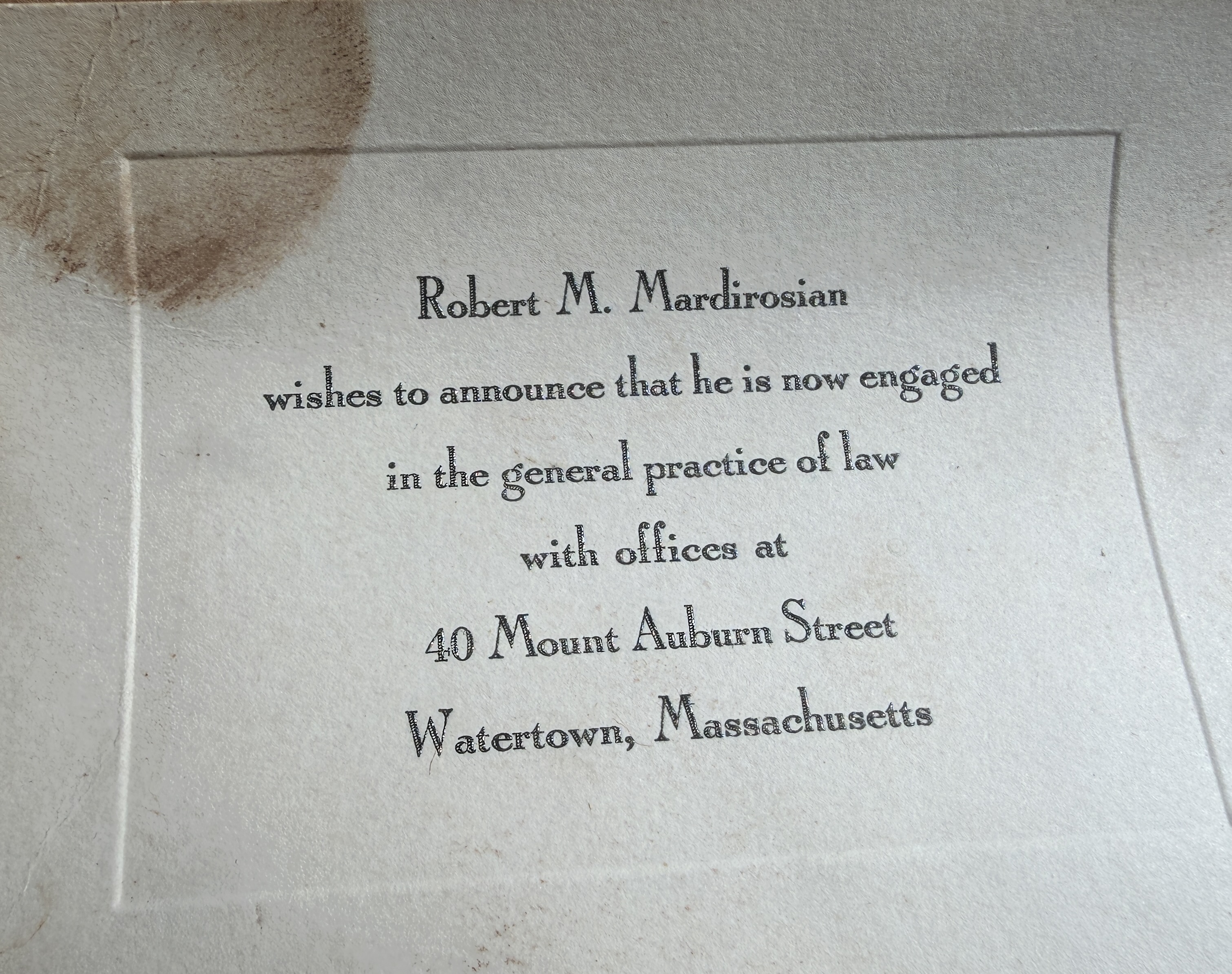 Robert M. Mardirosian law office announcement