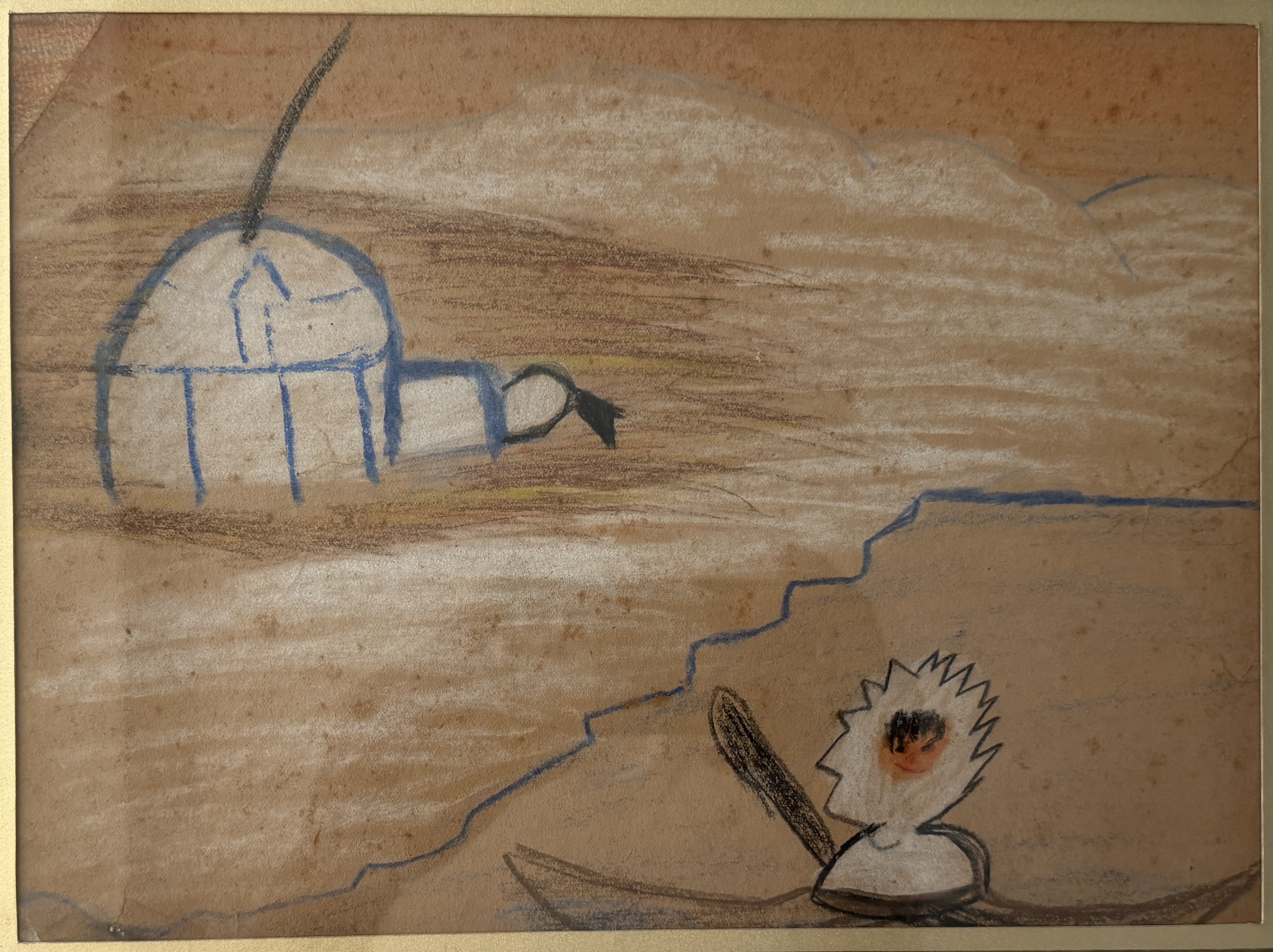 Bobby's first drawing — Eskimo in a kayak, Watertown, c. 1939